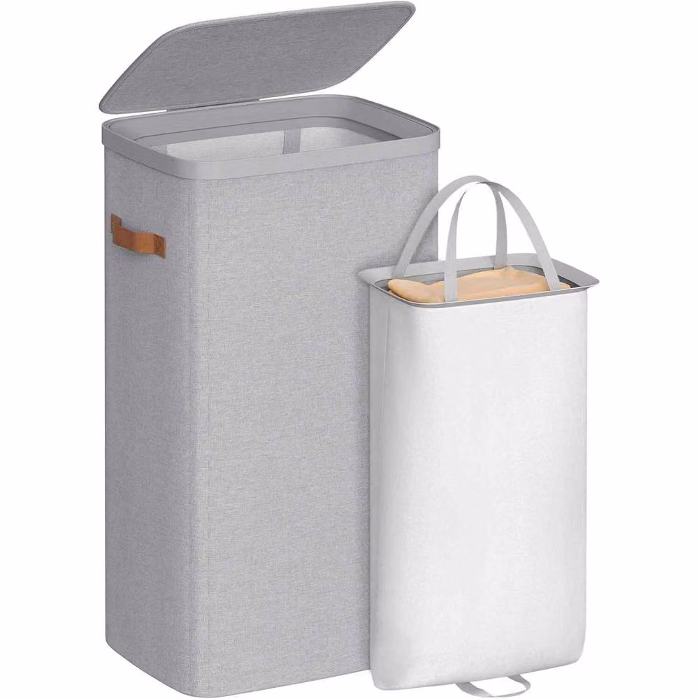 The Bazaarist Laundry Hamper with Lid, Removable Liner and Handles, Light Grey – 2