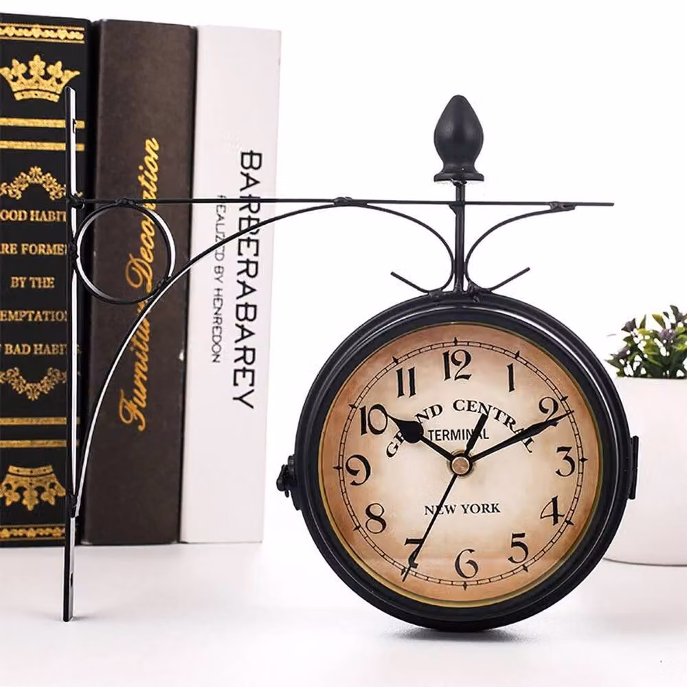 SPETLEK Retro Round Analog Metal Wall Clock for Outdoor Gardens in Black – 4