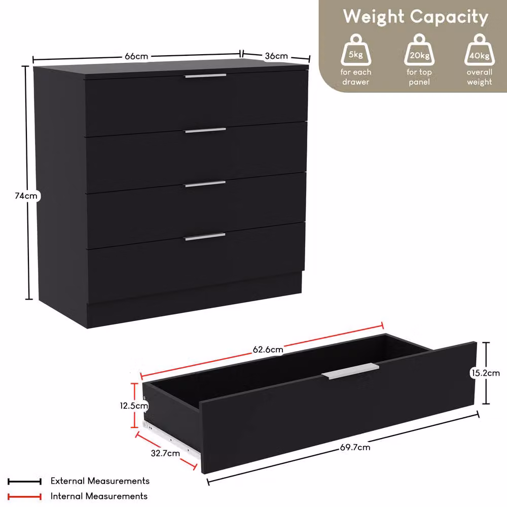 HD Designs Trega 4 Drawer Chest of Drawers in Black – 2