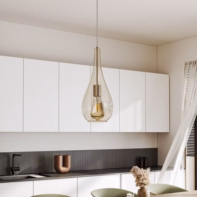 Livingandhome Modern Waterdrop Glass Pendant Light Fixture in Silver and Amber