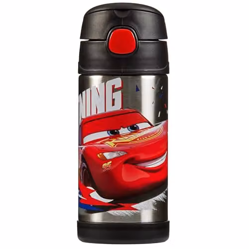 Thermos Disney Cars FUNtainer Stainless Steel Kids Straw Bottle, Multicolour, 355ml