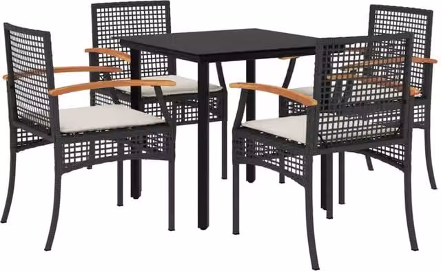 Berkfield Home 5 Piece Garden Dining Set with Cushions in Black Poly Rattan – 1