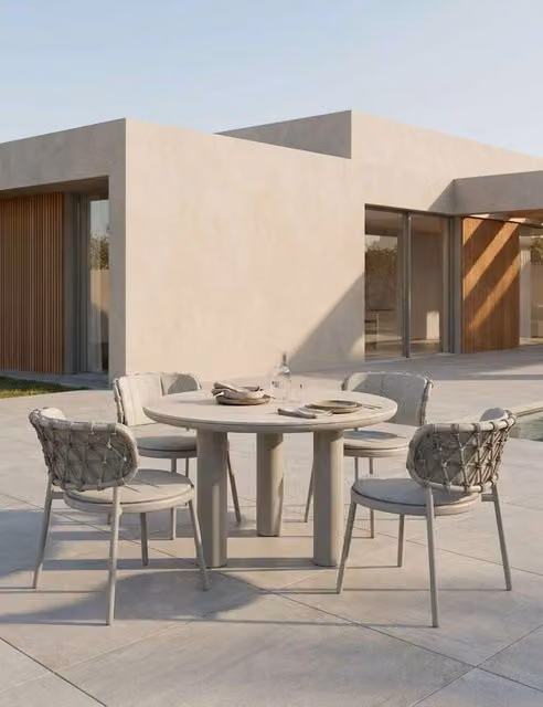 Royalcraft Koko 4 Seater Round Garden Dining Set with Ceramic Table and Chairs in Grey