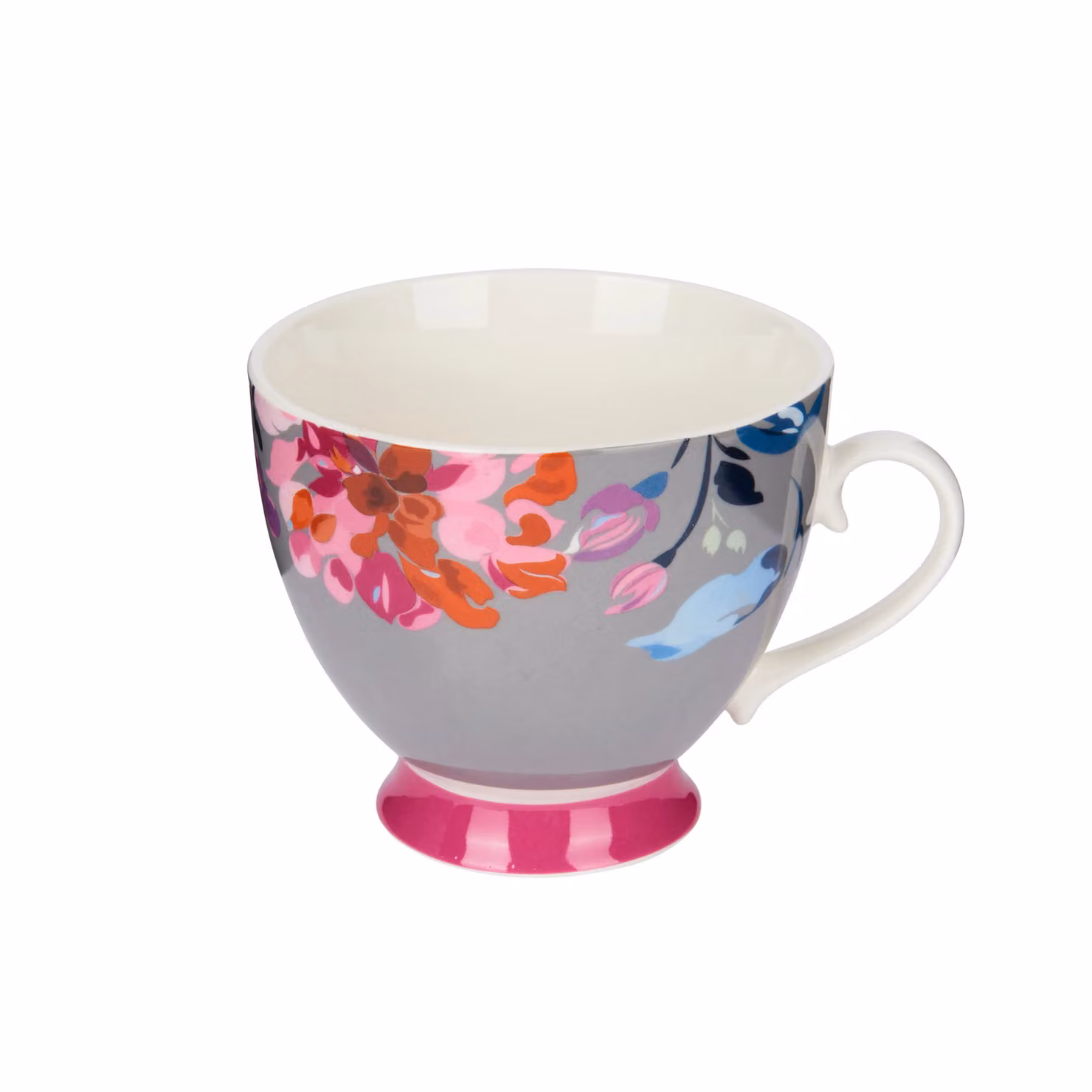 KitchenCraft Set of 4 Bone China Floral Border Mugs in Grey – 4
