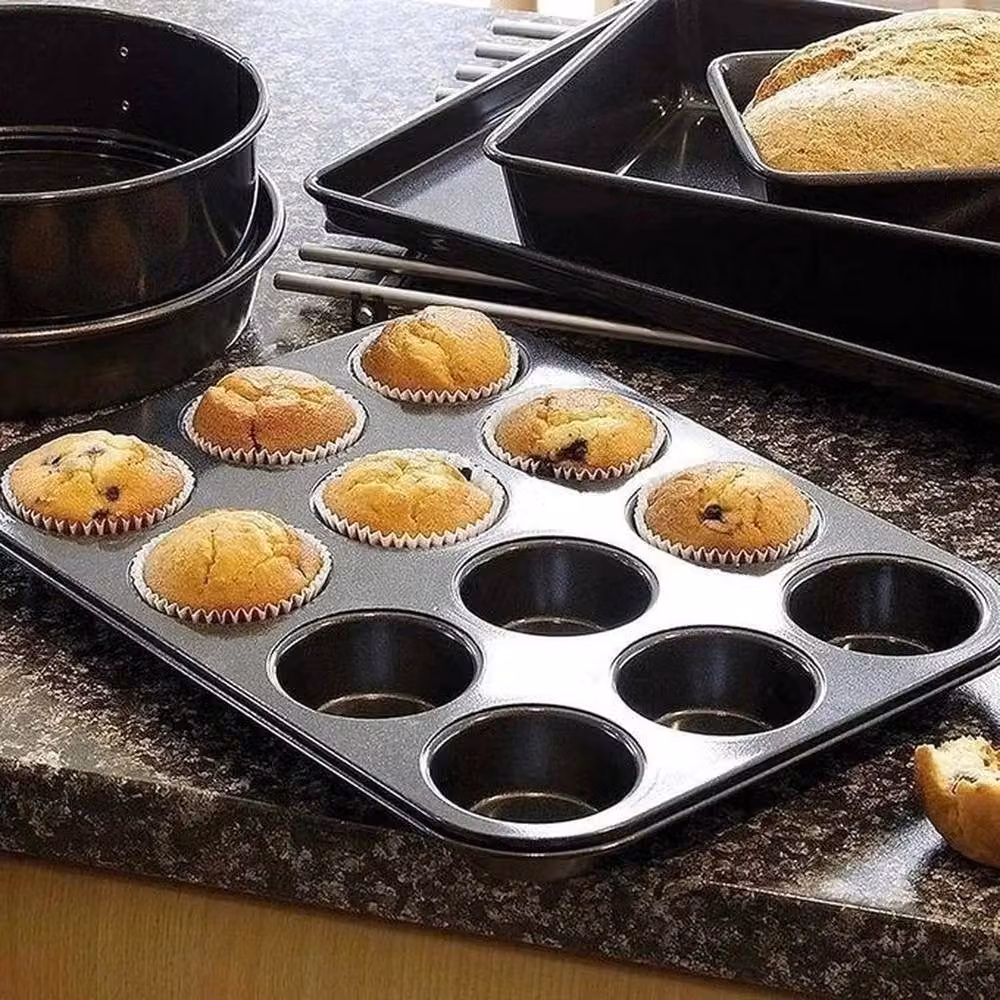 VOGREX 12 Cup Non-Stick Carbon Steel Muffin Tray, Grey – 3