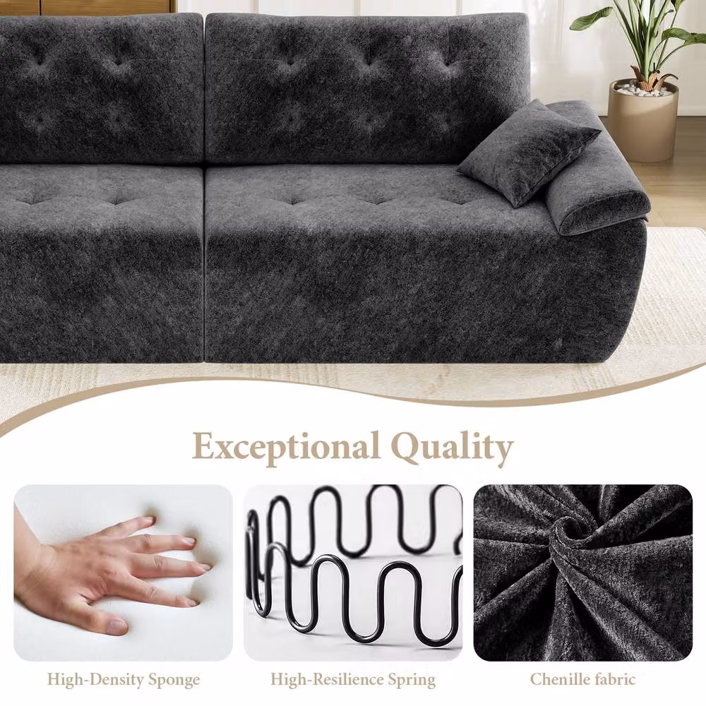 Dprodo 4 Seater Modular Chenille Sofa in Grey, 275 cm Width – 4