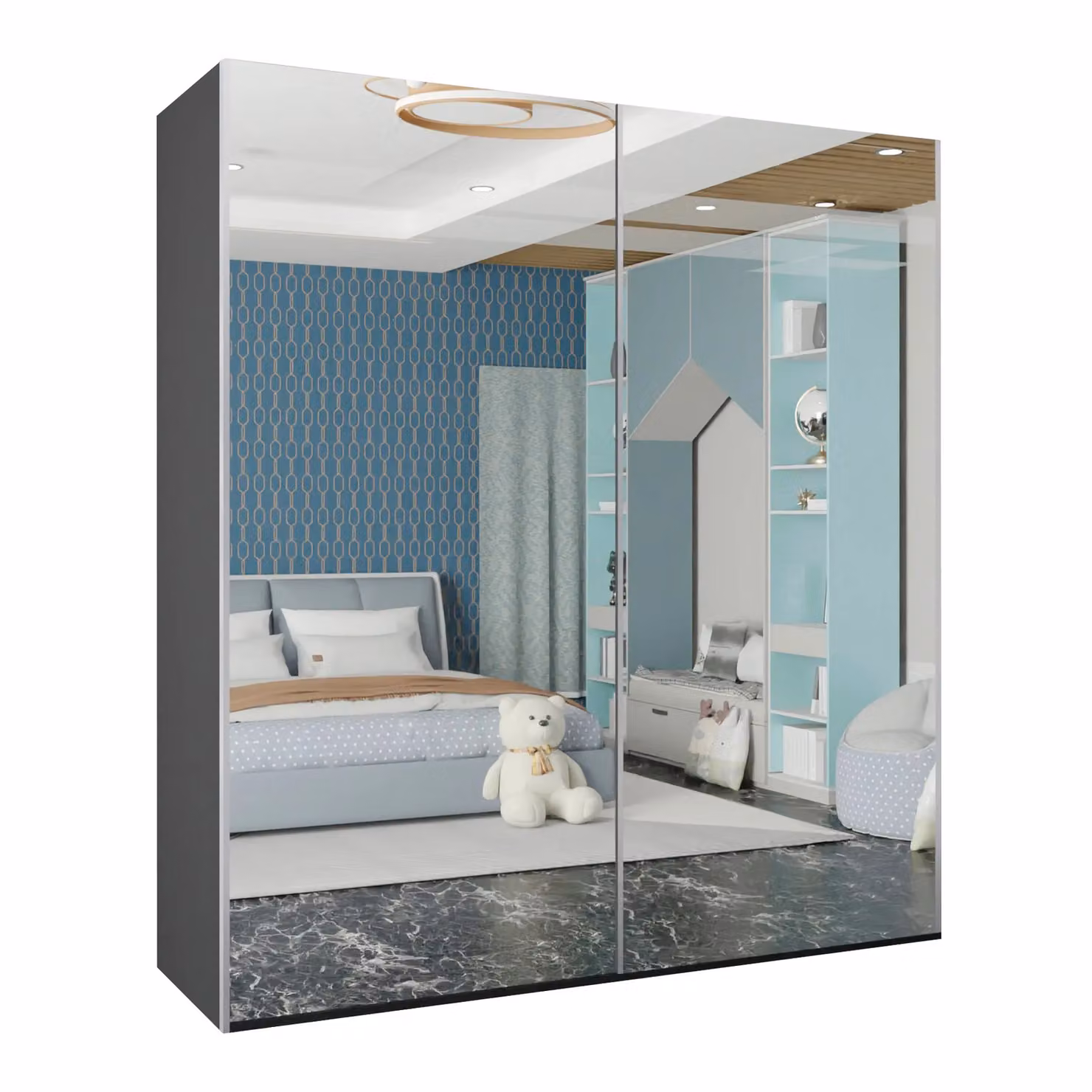 Sliding Wardrobes 4U Grey Full Mirror Double or Triple Sliding Wardrobe Doors W: 200 cm, H: 217 cm – 2