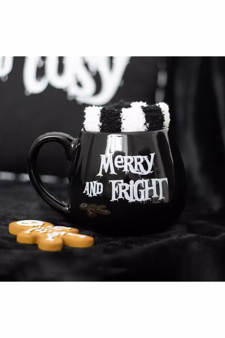 KDMD Merry & Fright Unisex Mug and Striped Socks Set in Black and White – 3