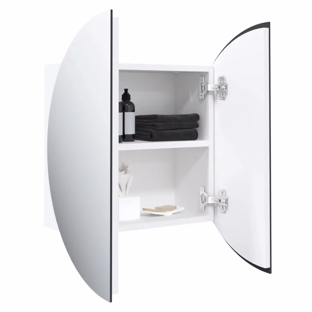 Berkfield Home White Wall Mounted Bathroom Cabinet with Round LED Mirror, W/D/H: 47 x 47 x 17.5 cm – 2