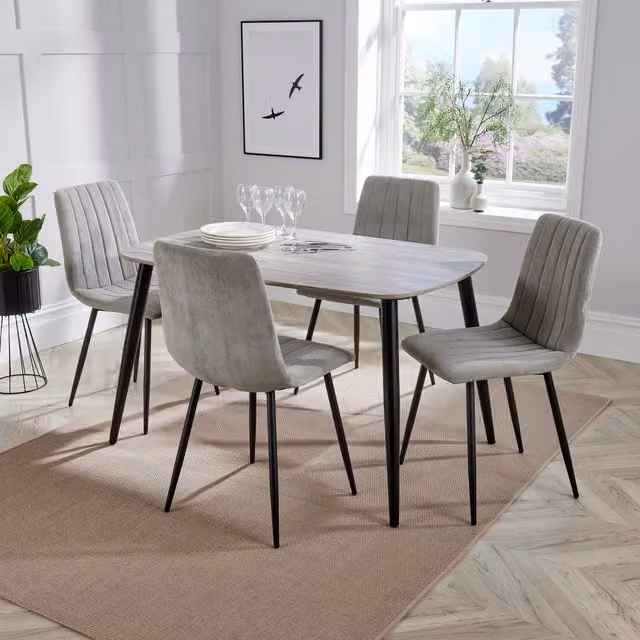 Core Products Ltd Aspen Rectangular Dining Set with Grey Oak Effect Table and 4 Light Grey Fabric Chairs