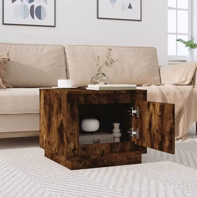 Berkfield Home Decorative Coffee Table in Smoked Oak Brown, W/D/H: 51 x 50 x 44 cm