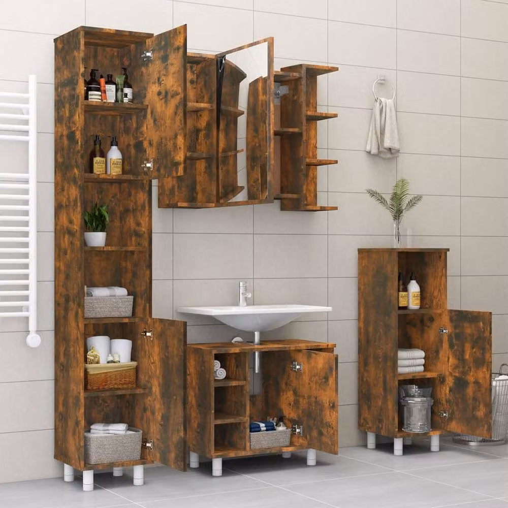 Berkfield Home Modern Bathroom Mirror Cabinet in Smoked Oak Brown, W/D/H: 80 x 20.5 x 64 cm – 3