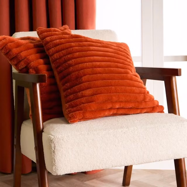 OHS Faux Fur Thick Ribbed Square Cushion Covers, 2 Pack, Orange, W/D/H: 45 x 45 x 45 cm – 4