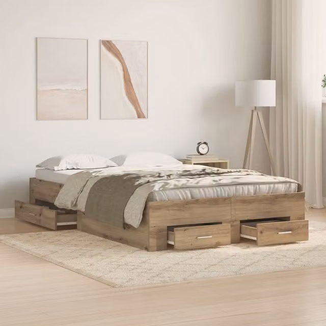 Berkfield Home Artisan Oak Bed Frame with Drawers, Brown, W: 120 cm, L: 200 cm – 1