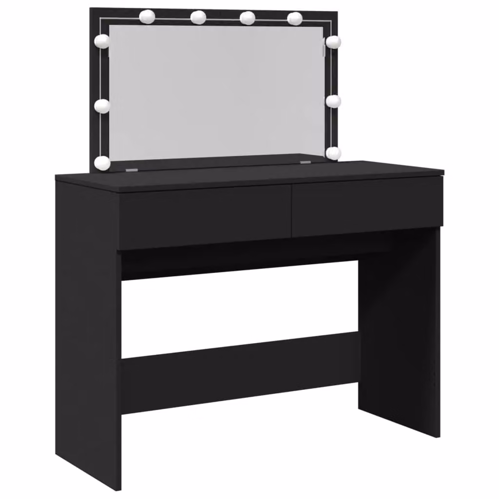 Berkfield Home Modern Black Dressing Table with Hollywood LED Mirror W/D/H: 100 x 40 x 120 cm – 2