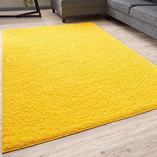 THE RUGS Yellow Plain High Pile Shaggy Rug, W/D/H: 200 x 290 x 1 cm
