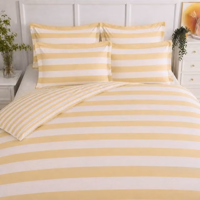 Sweet Dreams Reversible Striped Duvet Cover Set, Scandinavian Style, Sand, Orange and Yellow, 90 x 190 cm