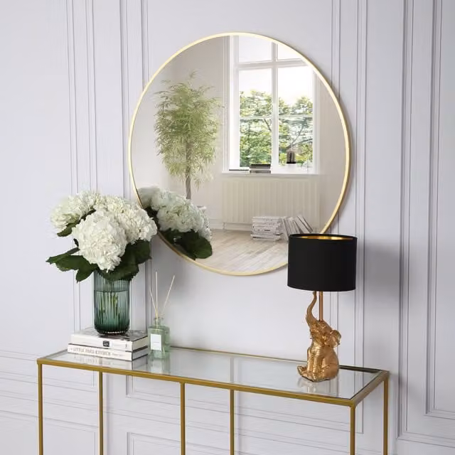 Home Garden Direct Pandora Round Wall Mirror in Gold, W/D/H: 80 x 80 x 80 cm
