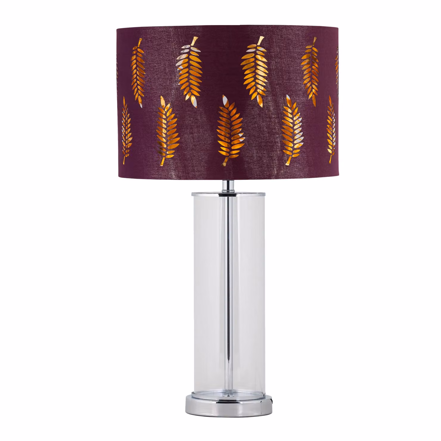 First Choice Lighting Aura Set of 2 Chrome Table Lamps with Red Burgundy Fern Cut Out Shades – 2