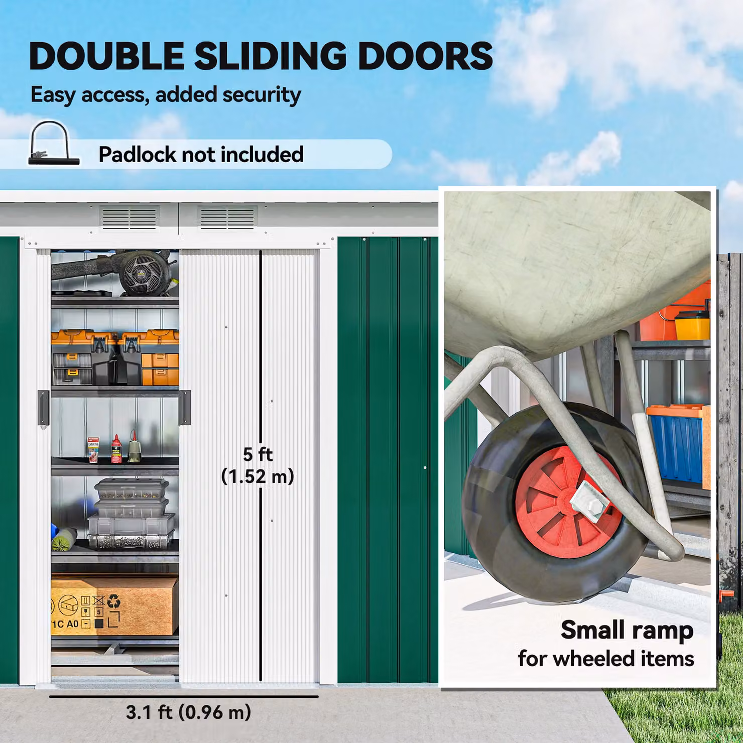 OUTSUNNY Dark Green Metal Garden Storage Shed with Sliding Doors and Window – 5
