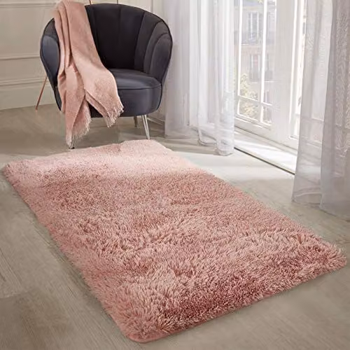 OHS Plain Shaggy Fluffy Rug in Pink, W/D/H: 170 x 120 cm – 1