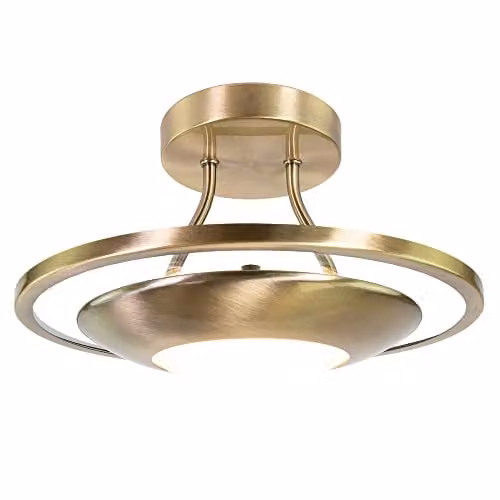 Happy Homewares Modern LED Ceiling Light in Gold and Brass with Transparent Glass Dome, 3000k Warm White, 870 Lumens – 1