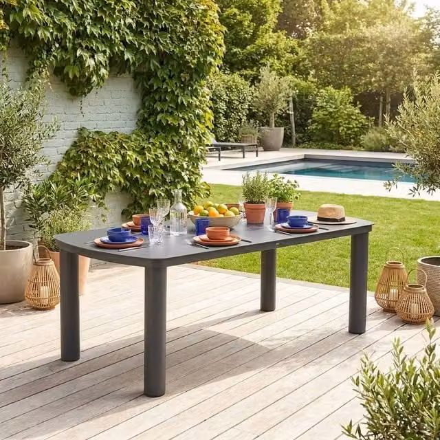 sweeek Powder Coated Aluminium Rectangular Garden Table for 10 People in Dark Grey, W: 225 cm