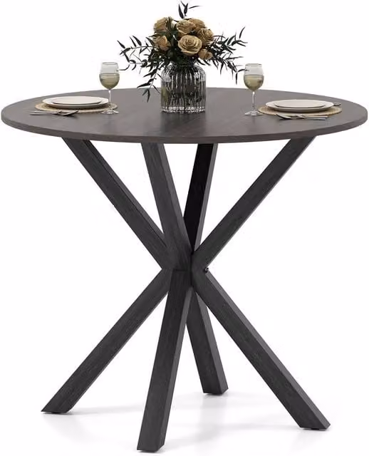 Gymax Round Rubberwood Dining Table in Black with Intersecting Base for 2-4 People – 1
