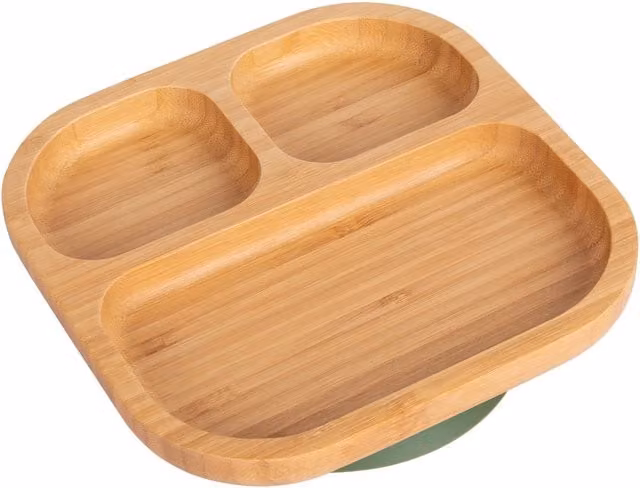 Tiny Dining Bamboo Segmented Non-Slip Suction Divided Baby Weaning Plate in Green