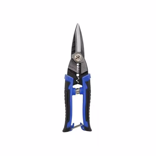 Faithfull Heavy-Duty Multi-Purpose Straight Snips in Blue, Black and Silver, Carbon Steel, Model FAISCHDMF8N