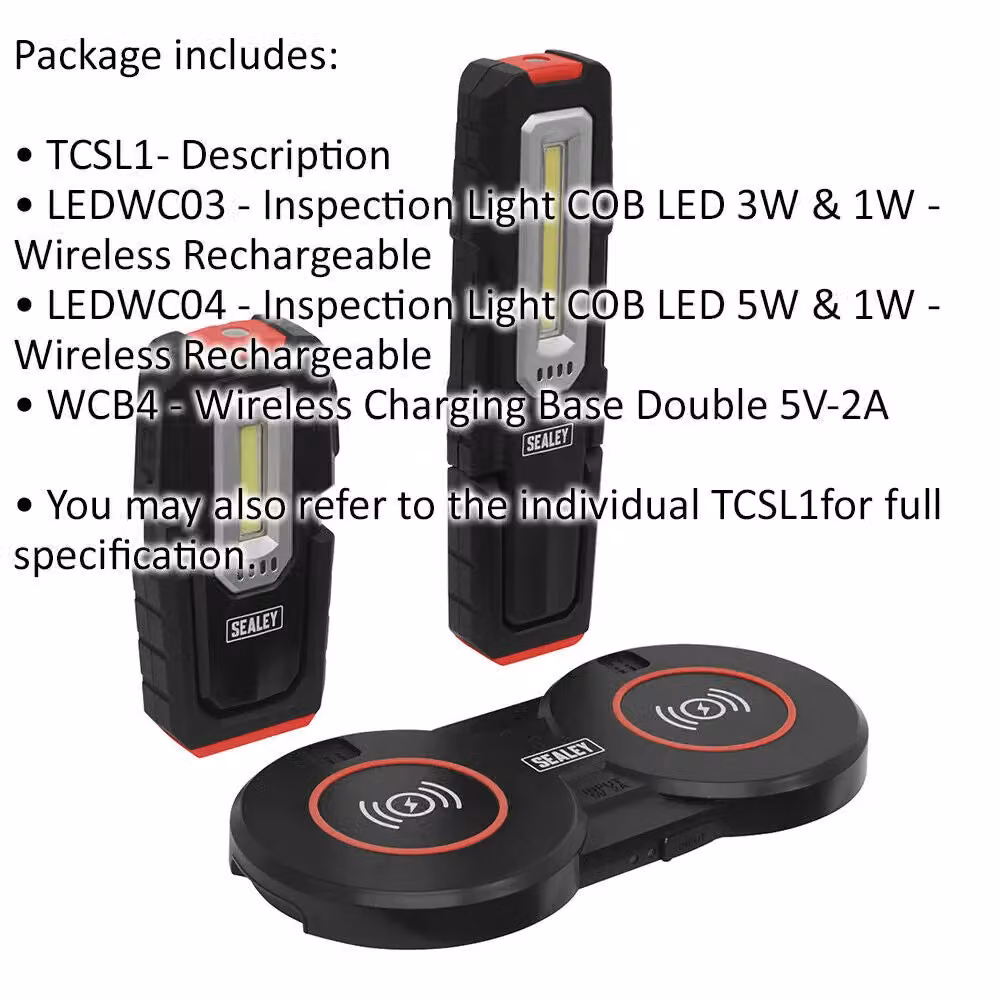 Loops Inspection Light Kit with Wireless Charging Base in Black and Multicolour, featuring 1 x Slimline and 1 x Standard LED lights – 2