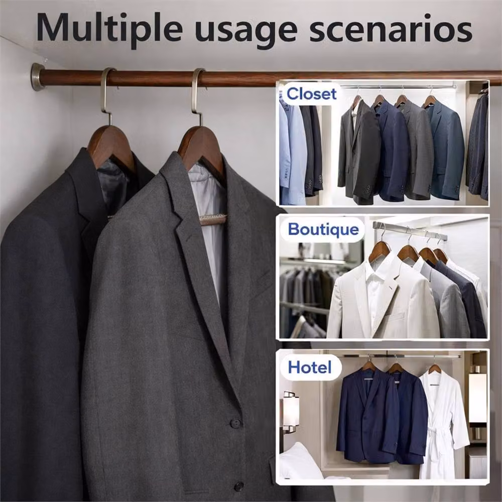 Spetlek 5 Pack Brown Wooden Non-Slip Coat Hangers with Contoured Shoulders and Swivel Hook, W: 100 cm, D: 15 cm, H: 45 cm – 4
