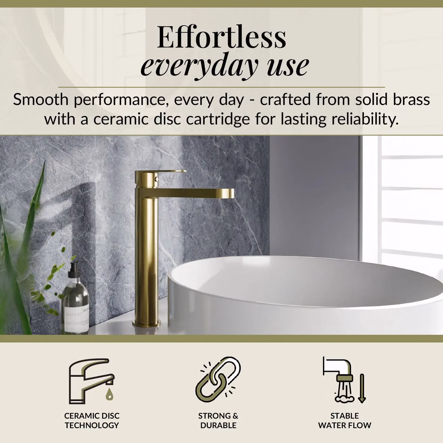 Balterley Cascade Round Tall Mono Basin Mixer Tap in Brushed Brass – 2