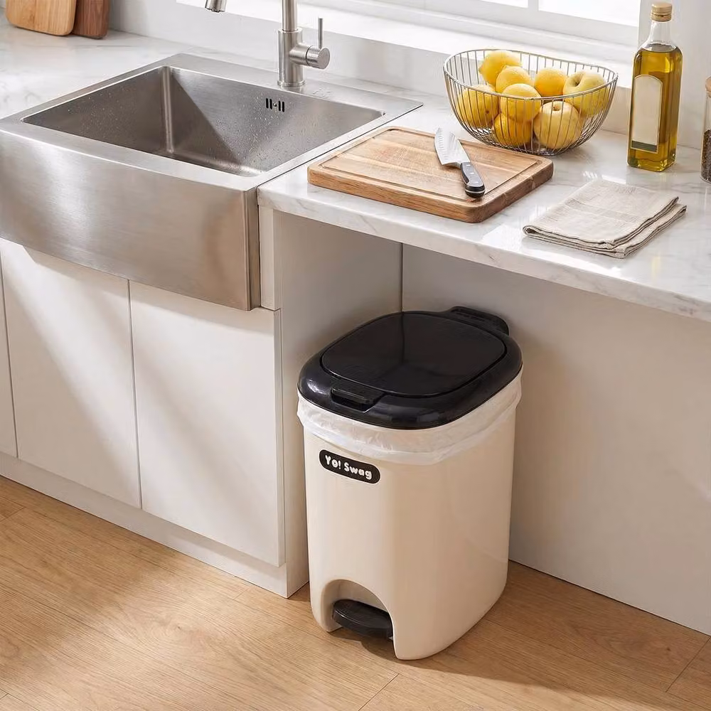 PAWNORA 12L Plastic Pedal Trash Can in Beige – 3
