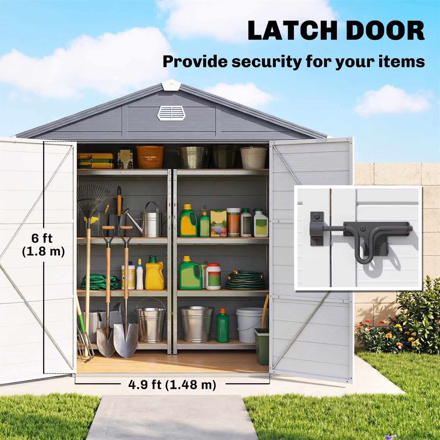 Outsunny Grey Polypropylene Garden Shed with Foundation Kit and Lockable Door – 7