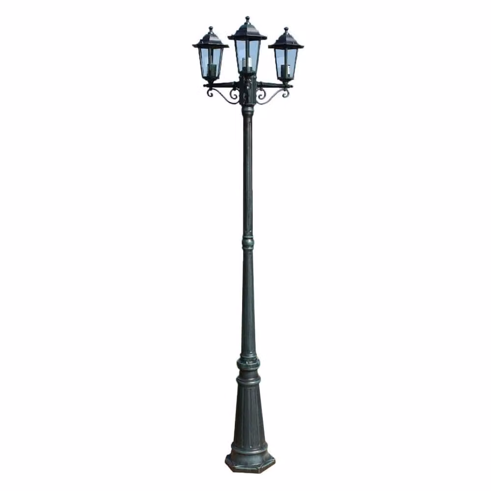 Berkfield Home 3-Arm Decorative Garden Light Post in Green and Black Aluminium, Height: 215 cm – 3