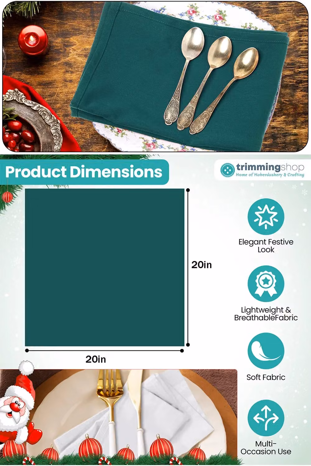 Neel Blue Stain-Resistant White Christmas Table Napkins, 10-Piece Set, 100% Spun Polyester – 2