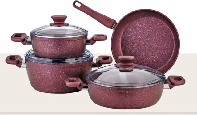 Evimsaray Defne 7-Piece Non-Stick Granite Cookware Set in Purple
