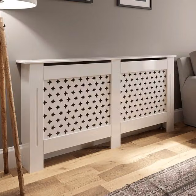 Temprazo White MDF Radiator Cover with Cross Pattern Style, Wall Mounted, W: 152 cm