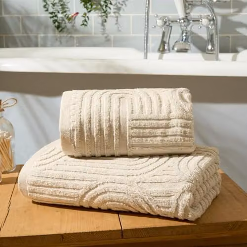 OHS 2 Pack Arch Jacquard Cotton Bath Towels in Beige