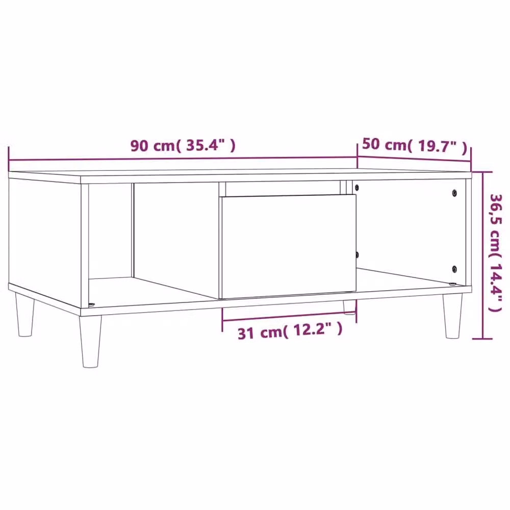 Berkfield Home Smoked Oak Coffee Table in Brown, W/D/H: 90 x 50 x 36 cm – 6