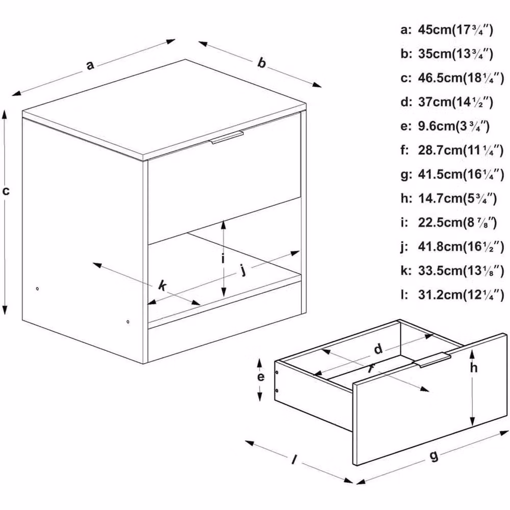 VOGREX Grey Wooden Nightstand with Drawer, Modern Compact Side Table, W/D/H: 35 x 45 x 46.5 cm – 2