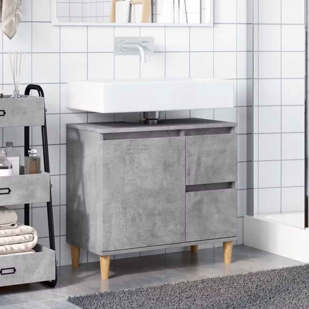 Berkfield Home Sink Cabinet in Concrete Grey, W/D/H: 65 x 33 x 60 cm – 3