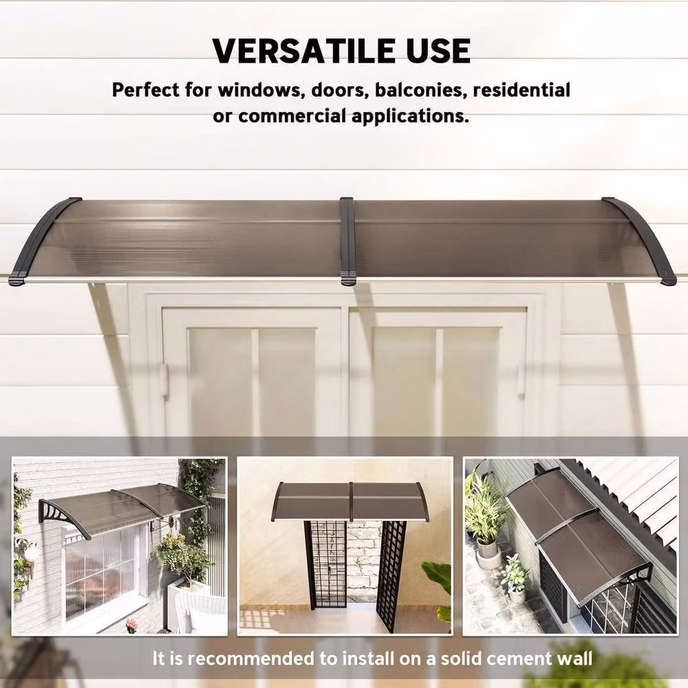 PAWNORA Brown Outdoor Curved Window Porch Canopy Awning, W: 100 cm, D: 15 cm – 3