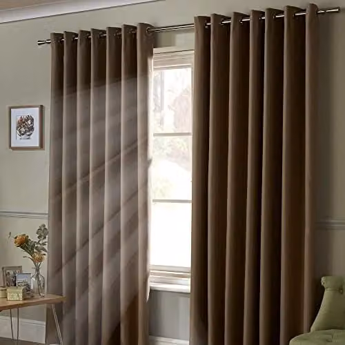 Luxury Living Plain Beige Blackout Eyelet Curtains, W: 117 cm, D: 183 cm