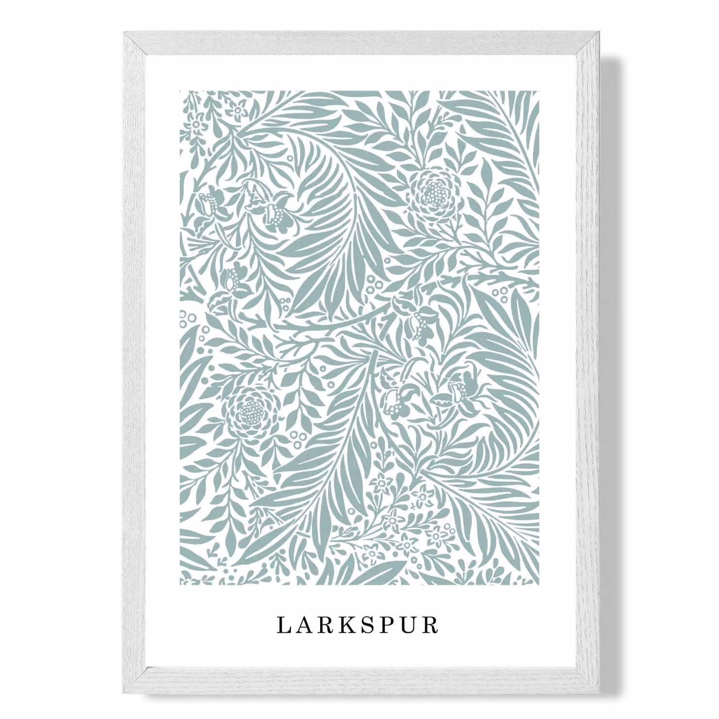 ARTZE Vintage William Morris Larkspur Floral Art Print in Mint and White with White Frame – 2
