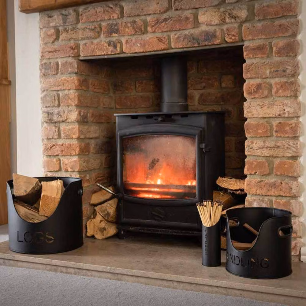 Lemon Pavilion Furniture and Decor Metal Logs and Kindling Buckets and Matchstick Holder, Black, H: 32 cm – 7