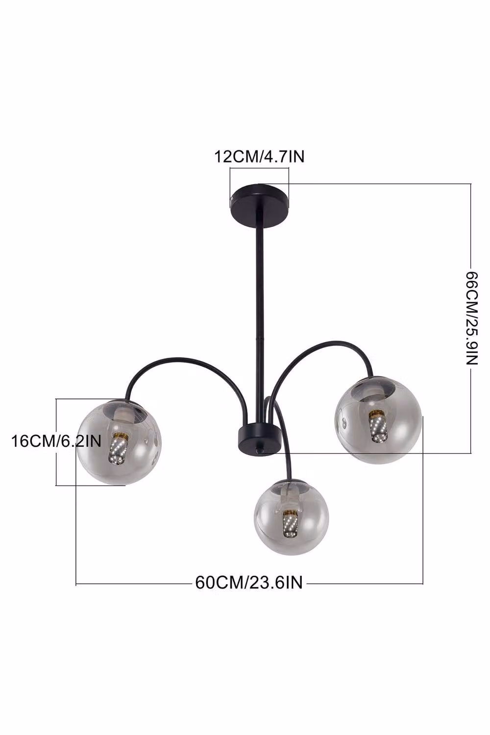 Living and Home Modern 3-Light E27 Glass Sphere Pendant Light Chandelier in Black and Transparent – 2