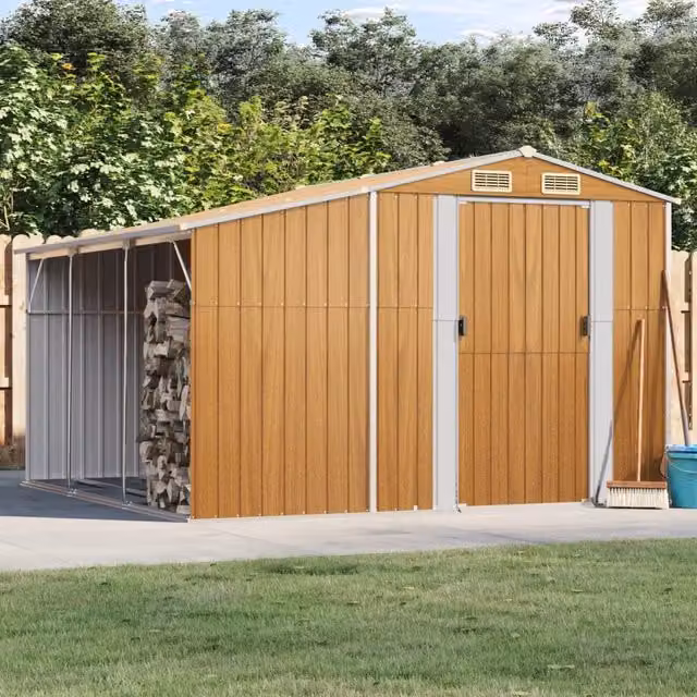 Berkfield Home Garden Shed in Light Brown, Galvanised Steel, W/D/H: 277 x 279 x 179 cm – 1