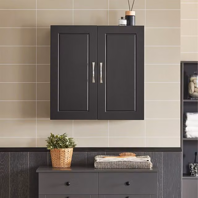 SoBuy Modern Wall Mounted Kitchen and Bathroom Storage Cabinet with 2 Hinged Doors in Matt Black
